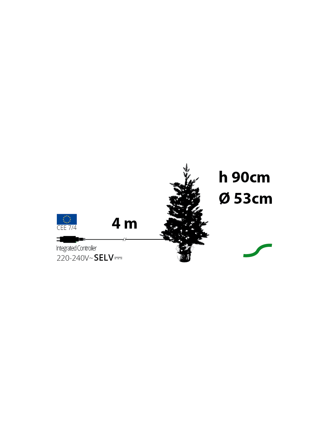Abete Alpino di Natale Prelit H90cm, PVC+PE Verde, Base in Iuta, 180 LED Bianco Caldo, 301 Punte, Giochi di Luce