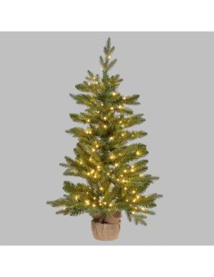 Abete Alpino di Natale Prelit H90cm, PVC+PE Verde, Base in Iuta, 180 LED Bianco Caldo, 301 Punte, Giochi di Luce