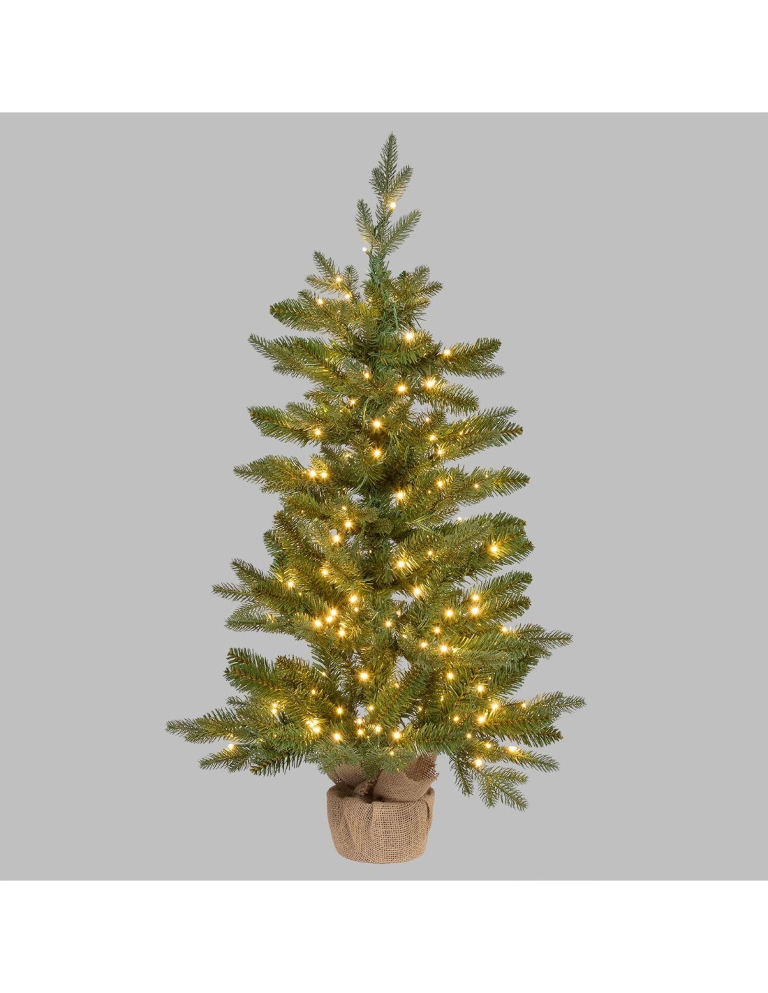 Abete Alpino di Natale Prelit H90cm, PVC+PE Verde, Base in Iuta, 180 LED Bianco Caldo, 301 Punte, Giochi di Luce