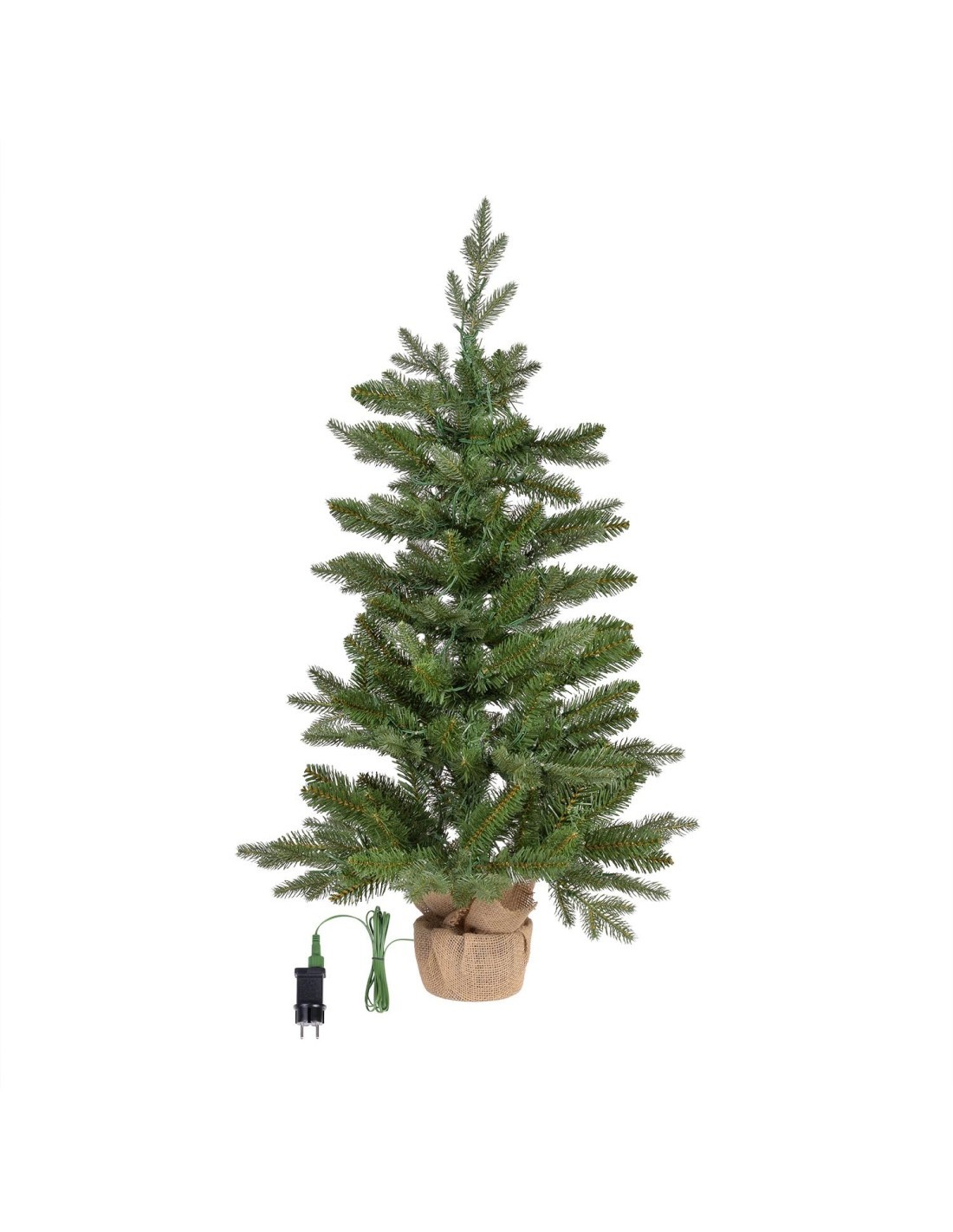 Abete Alpino di Natale Prelit H90cm, PVC+PE Verde, Base in Iuta, 180 LED Bianco Caldo, 301 Punte, Giochi di Luce