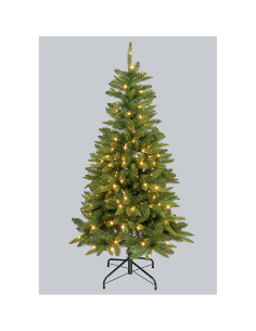 Abete Slim di Natale Prelit H150cm, PVC+PE Verde, 200 LED Bianco Caldo, 575 Punte, Giochi di Luce