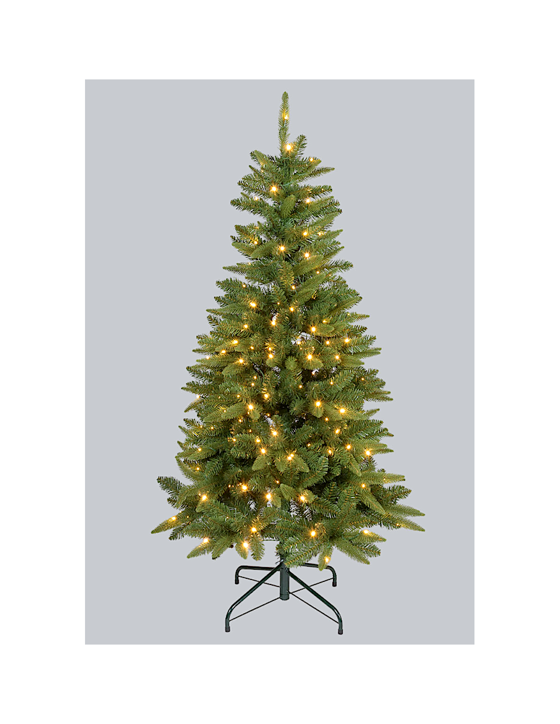 Abete Slim di Natale Prelit H150cm, PVC+PE Verde, 200 LED Bianco Caldo, 575 Punte, Giochi di Luce
