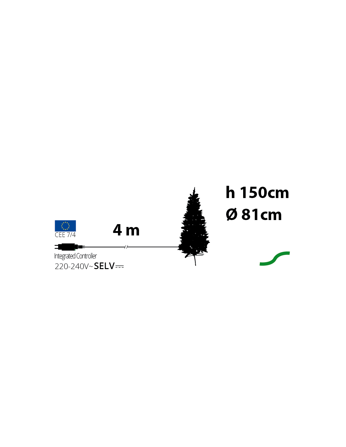 Abete Slim di Natale Prelit H150cm, PVC+PE Verde, 200 LED Bianco Caldo, 575 Punte, Giochi di Luce
