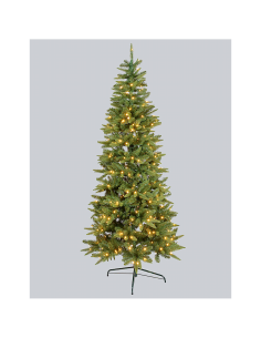 Abete Slim di Natale Prelit H210cm, PVC+PE Verde, 400 LED Bianco Caldo, 1025 Punte, Giochi di Luce