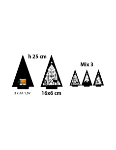 Albero di Natale Papercut Silhouette H25cm, Mix3 Modelli, LED Bianco Caldo, Timer 6h, Effetto Legno, assortito 2