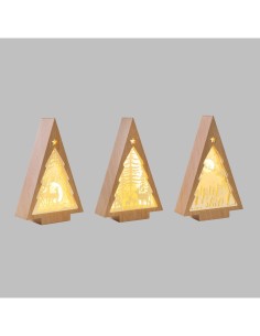 Albero di Natale Papercut Silhouette H25cm, Mix3 Modelli, LED Bianco Caldo, Timer 6h, Effetto Legno, assortito