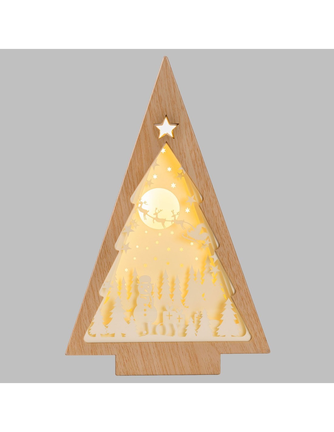 Albero di Natale Papercut Silhouette H25cm, Mix3 Modelli, LED Bianco Caldo, Timer 6h, Effetto Legno, assortito