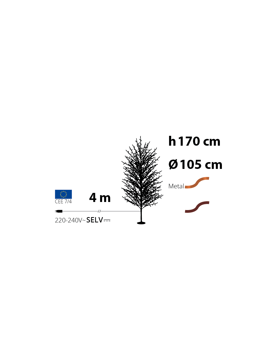 Albero Ramo di Natale Tiglio Marrone H170cm, 784 MicroLED Bianco Caldo, FlashLED Diamond, Rami Modellabili