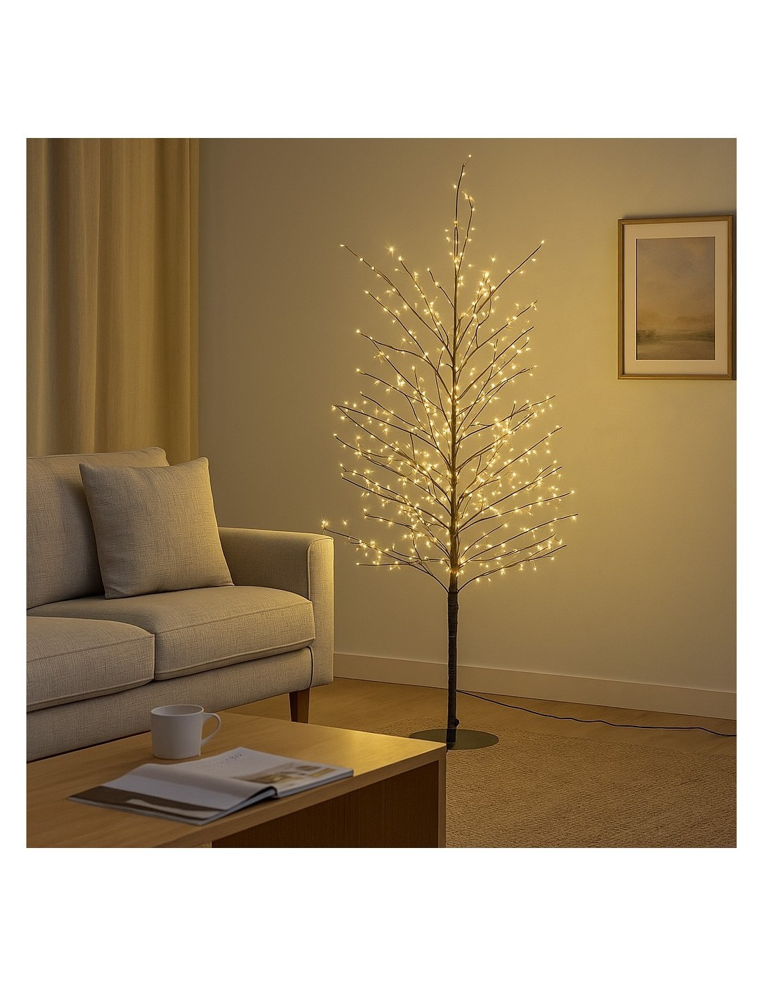Albero Ramo di Natale Tiglio Marrone H170cm, 784 MicroLED Bianco Caldo, FlashLED Diamond, Rami Modellabili