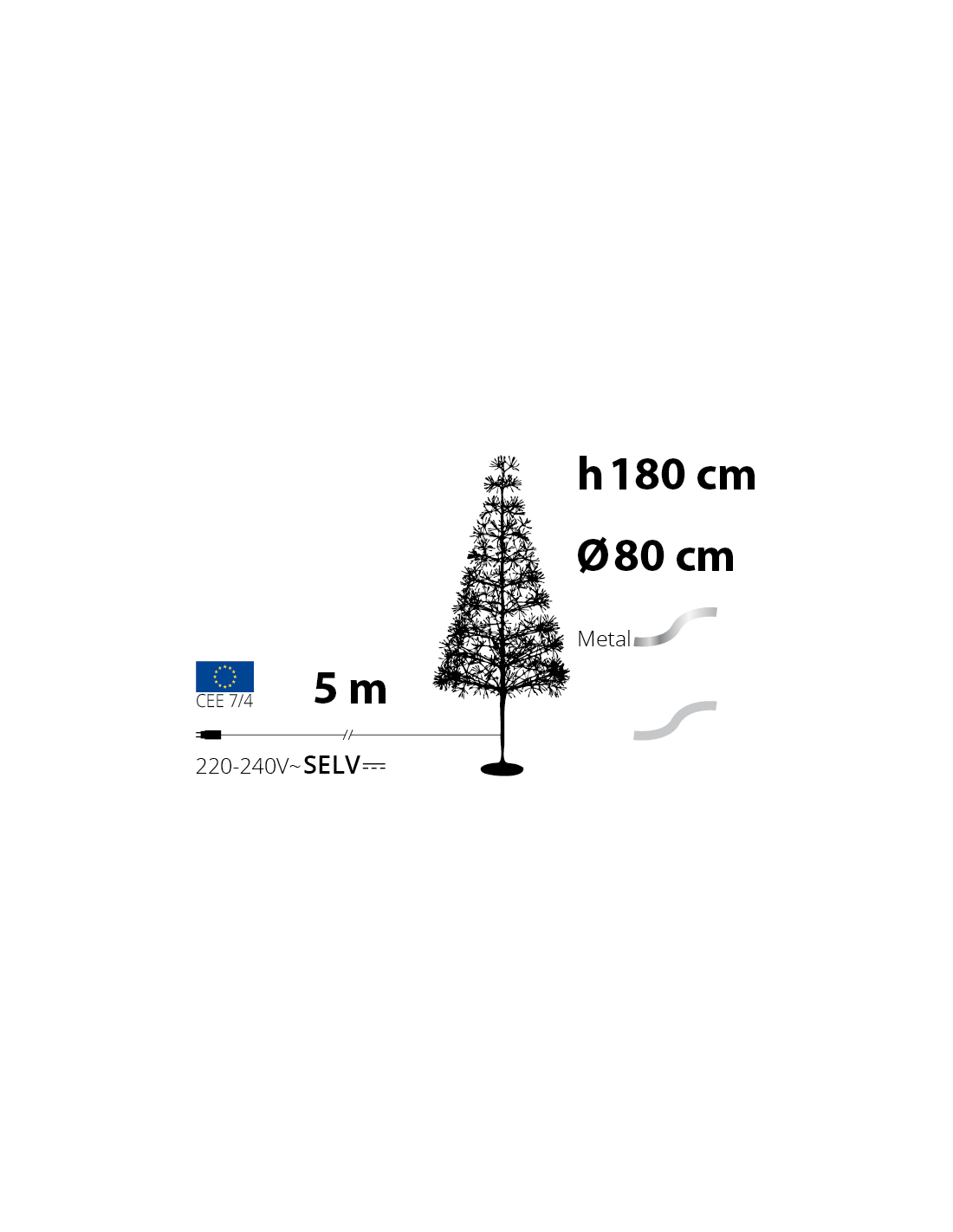 Albero Conico di Natale RICH Champagne H180cm, 2100 MicroLED Bianco Caldo e Bianco, FlashLED Diamond, Rami Modellabili