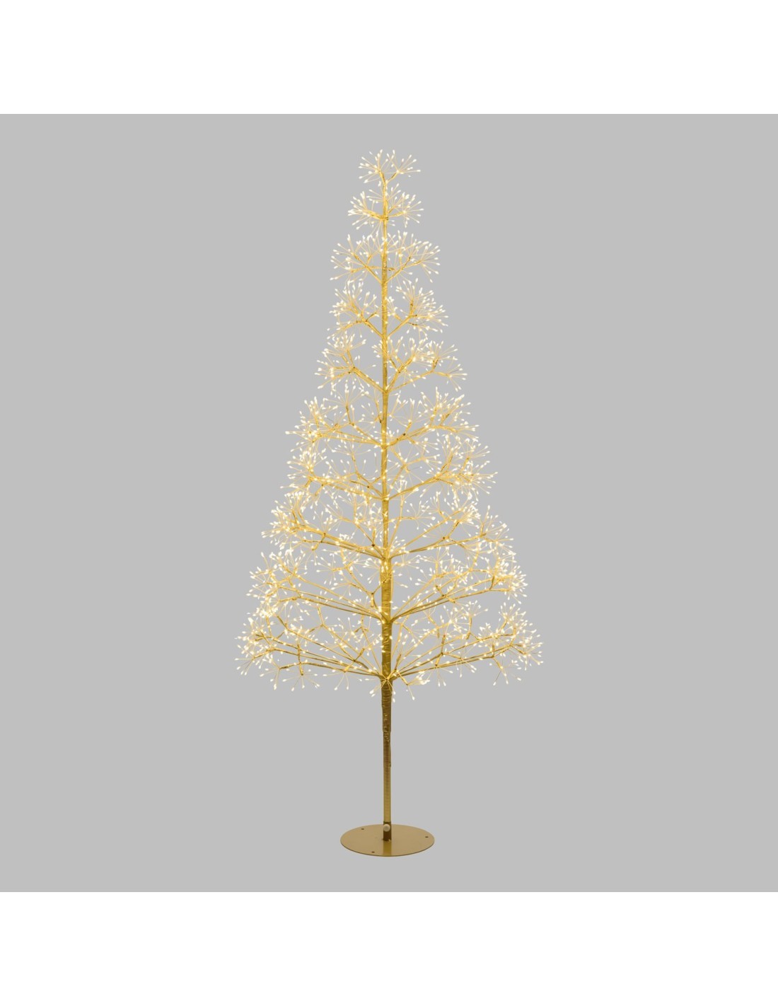 Albero Conico di Natale RICH Champagne H180cm, 2100 MicroLED Bianco Caldo e Bianco, FlashLED Diamond, Rami Modellabili