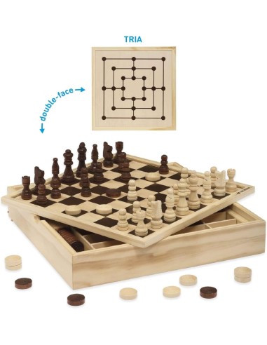 GIOCO 053490 SCACCHI DAMA TRIA LEGNO 30CM su TreG Ingrosso