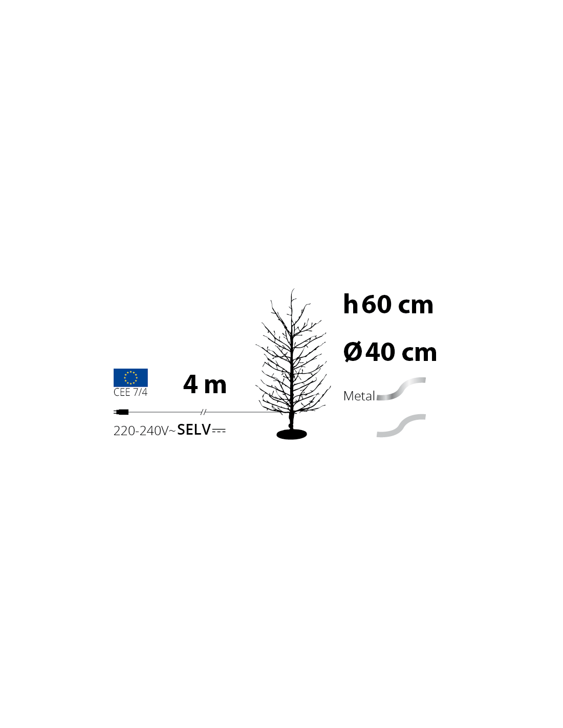 Albero Ramo di Natale Tiglio Champagne H60cm, 160 MicroLED Bianco Caldo e Bianco, FlashLED Diamond, Rami Modellabili