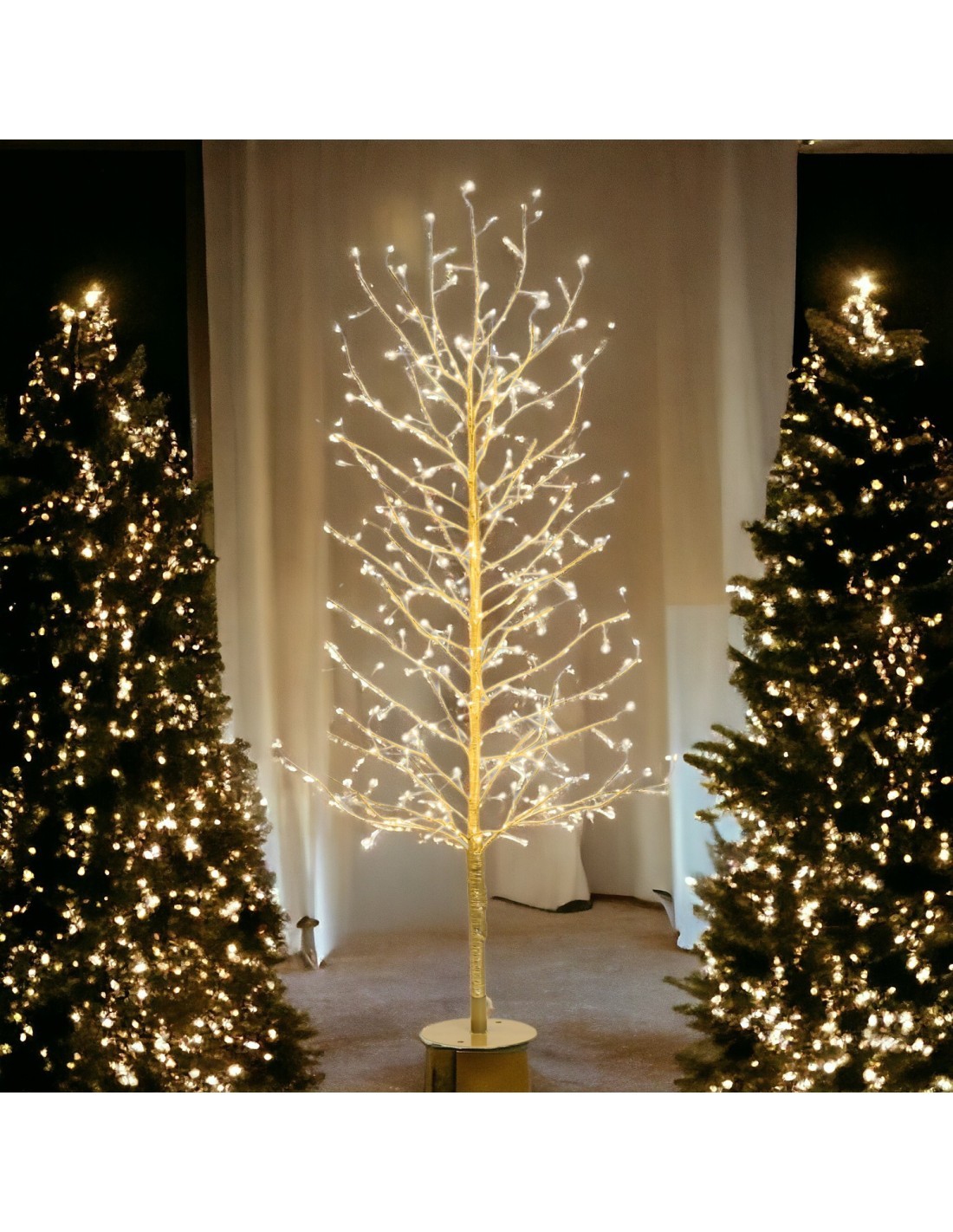 Albero Ramo di Natale Tiglio Champagne H120cm, 330 MicroLED Bianco Caldo e Bianco, FlashLED Diamond, Rami Modellabili