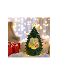 Albero di Natale Glitter LED H26cm, Verde Antico Oro, Effetto Acqua e Glitter in Movimento, Batteria o Trasformatore
