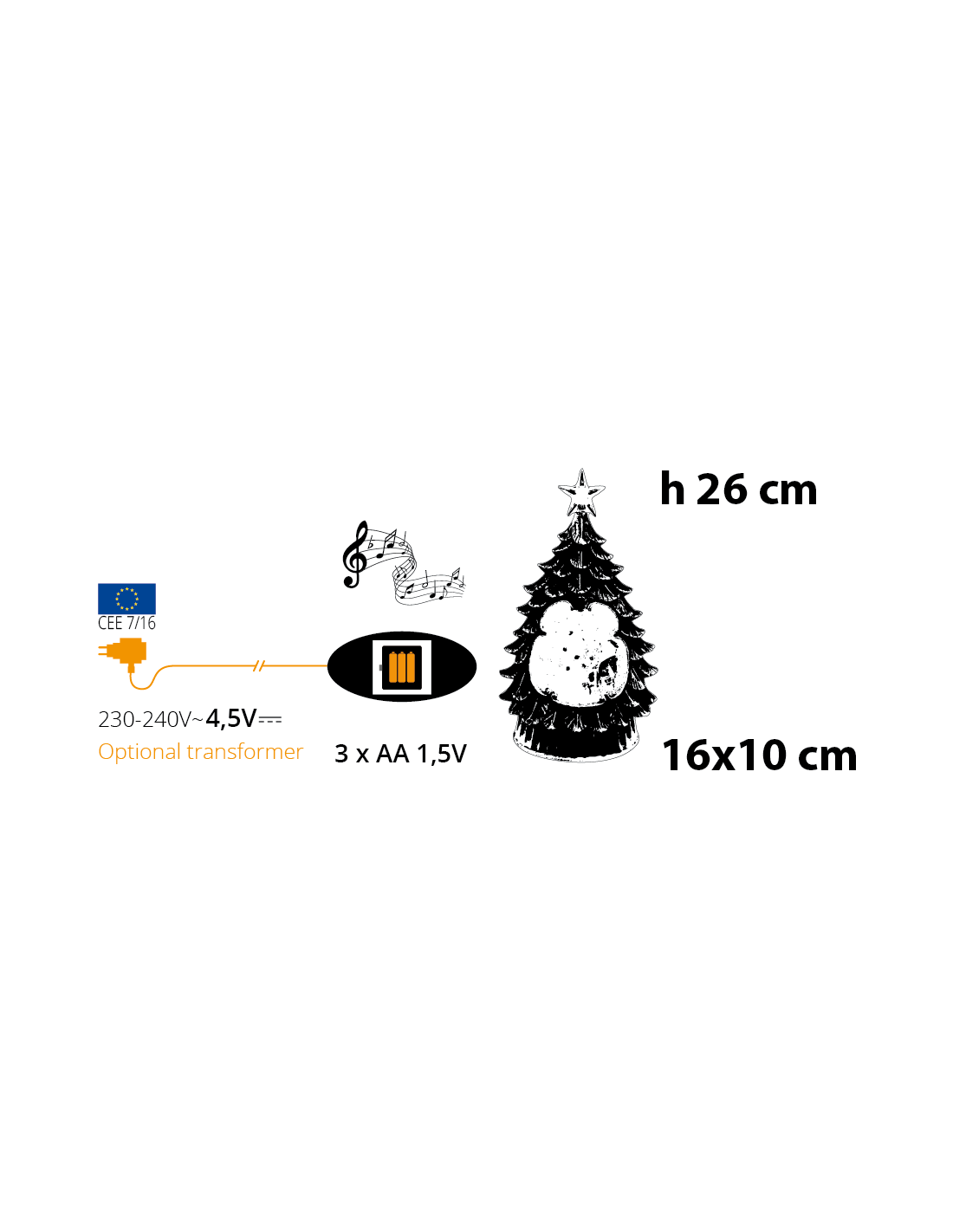 Albero di Natale Glitter LED H26cm, Verde Antico Oro, Effetto Acqua e Glitter in Movimento, Batteria o Trasformatore