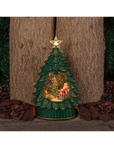 Albero di Natale Glitter LED H26cm, Verde Antico Oro, Effetto Acqua e Glitter in Movimento, Batteria o Trasformatore