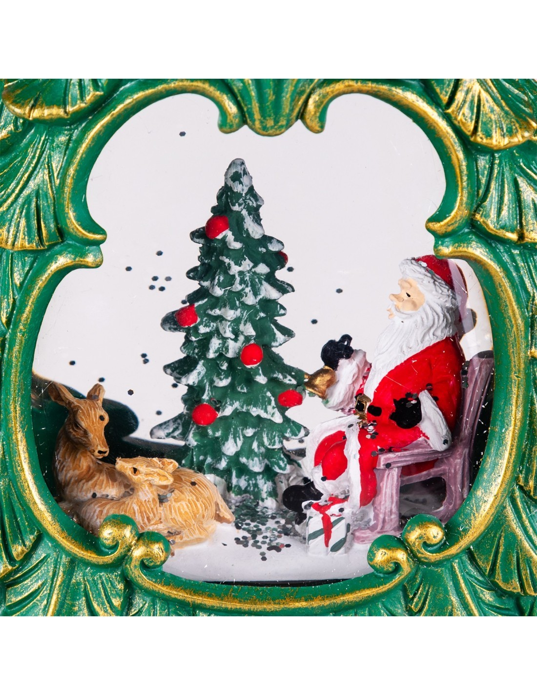 Albero di Natale Glitter LED H26cm, Verde Antico Oro, Effetto Acqua e Glitter in Movimento, Batteria o Trasformatore