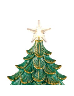 Albero di Natale Glitter LED H26cm, Verde Antico Oro, Effetto Acqua e Glitter in Movimento, Batteria o Trasformatore