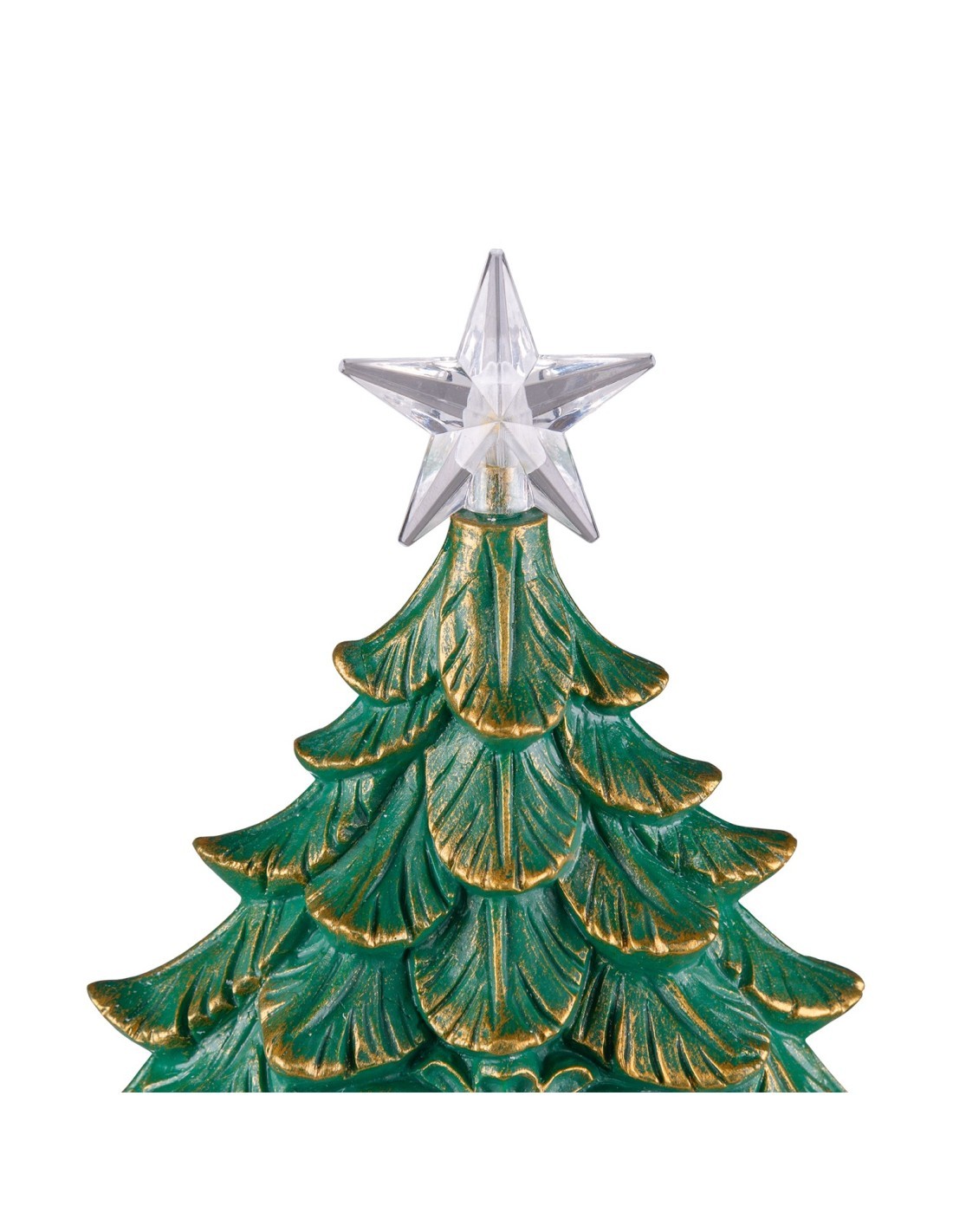Albero di Natale Glitter LED H26cm, Verde Antico Oro, Effetto Acqua e Glitter in Movimento, Batteria o Trasformatore