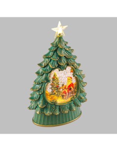 Albero di Natale Glitter LED H26cm, Verde Antico Oro, Effetto Acqua e Glitter in Movimento, Batteria o Trasformatore