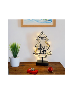 Albero di Natale MPK con Base H35cm, Struttura in Metallo Nero, MicroLED Bianco Caldo, Timer 8h, Batteria Portatile