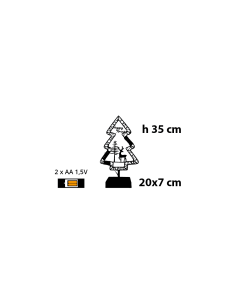 Albero di Natale MPK con Base H35cm, Struttura in Metallo Nero, MicroLED Bianco Caldo, Timer 8h, Batteria Portatile 2