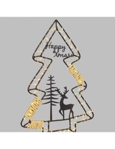 Albero di Natale MPK con Base H35cm, Struttura in Metallo Nero, MicroLED Bianco Caldo, Timer 8h, Batteria Portatile