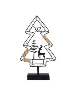 Albero di Natale MPK con Base H35cm, Struttura in Metallo Nero, MicroLED Bianco Caldo, Timer 8h, Batteria Portatile