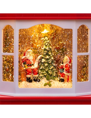 Workshop di Babbo Natale Glitter LED H28cm, Effetto Acqua e Glitter in Movimento, LED Bianco Caldo, Batteria o Trasformatore