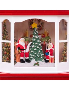 Workshop di Babbo Natale Glitter LED H28cm, Effetto Acqua e Glitter in Movimento, LED Bianco Caldo, Batteria o Trasformatore
