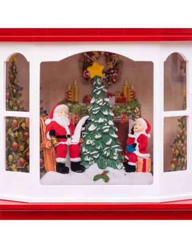 Workshop di Babbo Natale Glitter LED H28cm, Effetto Acqua e Glitter in Movimento, LED Bianco Caldo, Batteria o Trasformatore