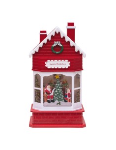 Workshop di Babbo Natale Glitter LED H28cm, Effetto Acqua e Glitter in Movimento, LED Bianco Caldo, Batteria o Trasformatore