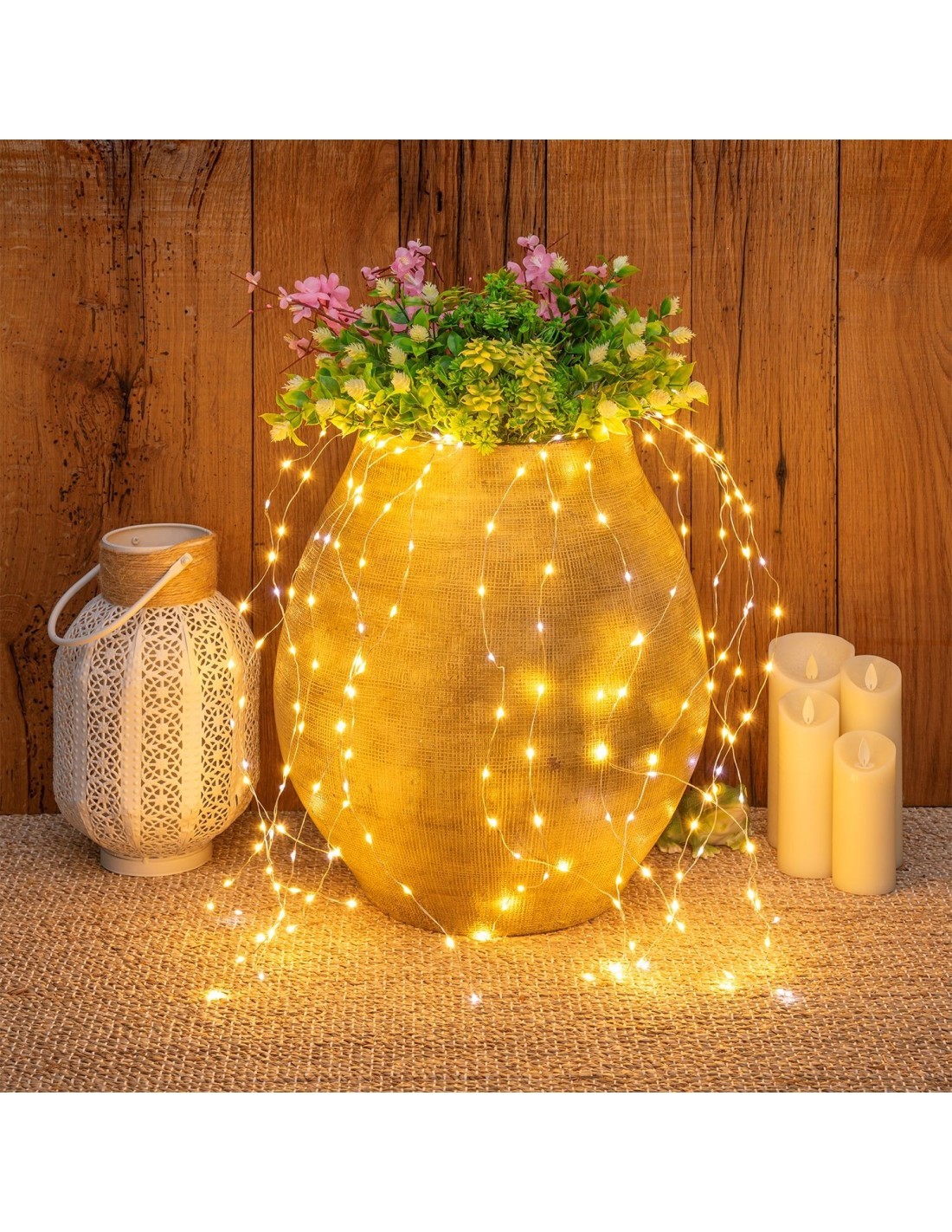 Cascata di Natale 300 MicroLED H100cm, FlashLED Diamond, Bianco Caldo, 15 Stringhe, Cavo Argento, Uso Interno Esterno