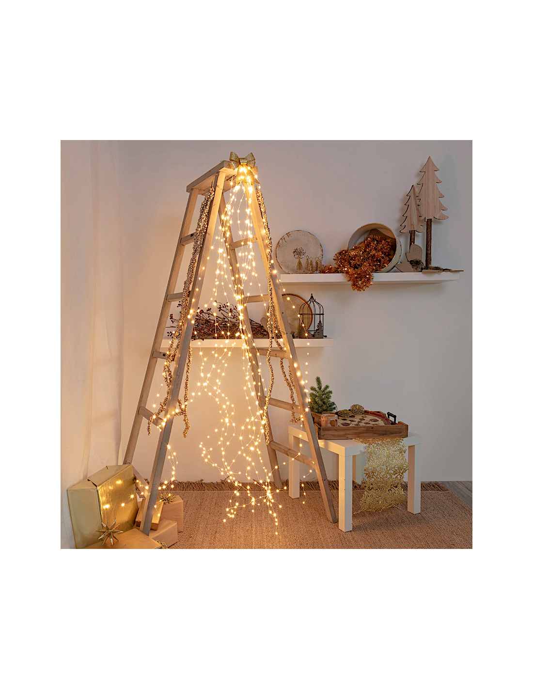 Cascata di Natale 600 MicroLED H200cm, FlashLED Diamond, Bianco Caldo, 15 Stringhe, Cavo Argento, Uso Interno Esterno