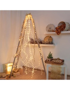 Cascata di Natale 600 MicroLED H200cm, FlashLED Diamond, Bianco Caldo, 15 Stringhe, Cavo Argento, Uso Interno Esterno