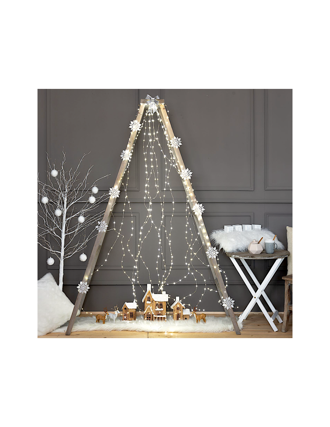Cascata di Natale 600 MicroLED H200cm, FlashLED Diamond, Luce Bianca, 15 Stringhe, Cavo Argento, Uso Interno Esterno