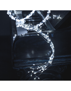 Cascata di Natale 600 MicroLED H200cm, FlashLED Diamond, Luce Bianca, 15 Stringhe, Cavo Argento, Uso Interno Esterno