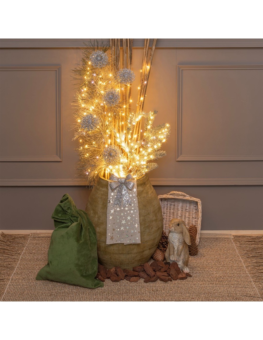 Cascata di Natale 900 MicroLED H300cm, FlashLED Diamond, Bianco Caldo, 15 Stringhe, Cavo Argento, Uso Interno Esterno