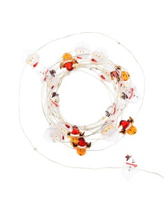 Catena di Natale Decorata D4 4m, 40 MicroLED Bianco Caldo, Babbo Renna Pupazzo 3D, Cavo Argento, Batteria