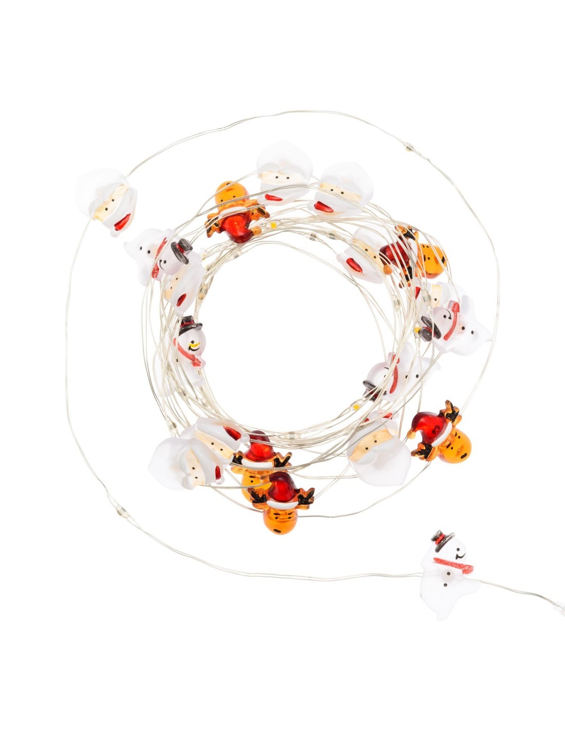 Catena di Natale Decorata D4 4m, 40 MicroLED Bianco Caldo, Babbo Renna Pupazzo 3D, Cavo Argento, Batteria