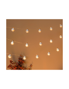 Catena di Natale 12 Sfere Vetro Bianco Opaco ø25mm, Mix3 Decori Stella Cristallo Albero, MicroLED Bianco Caldo, Batteria