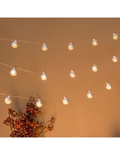 Catena di Natale 12 Sfere Vetro Bianco Opaco ø25mm, Mix3 Decori Stella Cristallo Albero, MicroLED Bianco Caldo, Batteria