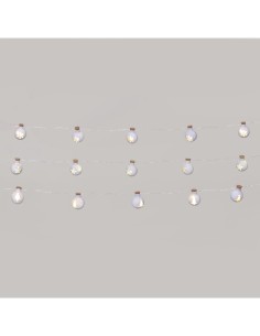 Catena di Natale 12 Sfere Vetro Bianco Opaco ø25mm, Mix3 Decori Stella Cristallo Albero, MicroLED Bianco Caldo, Batteria