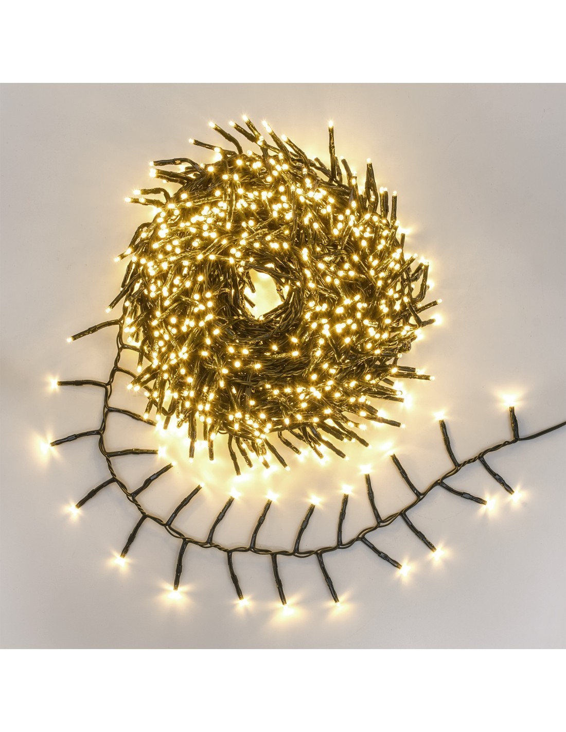 Catena di Natale Festone MiniCluster Plus 20m, 1000 MiniLED Bianco Caldo, Giochi di Luce, Timer 8h, Cavo Verde