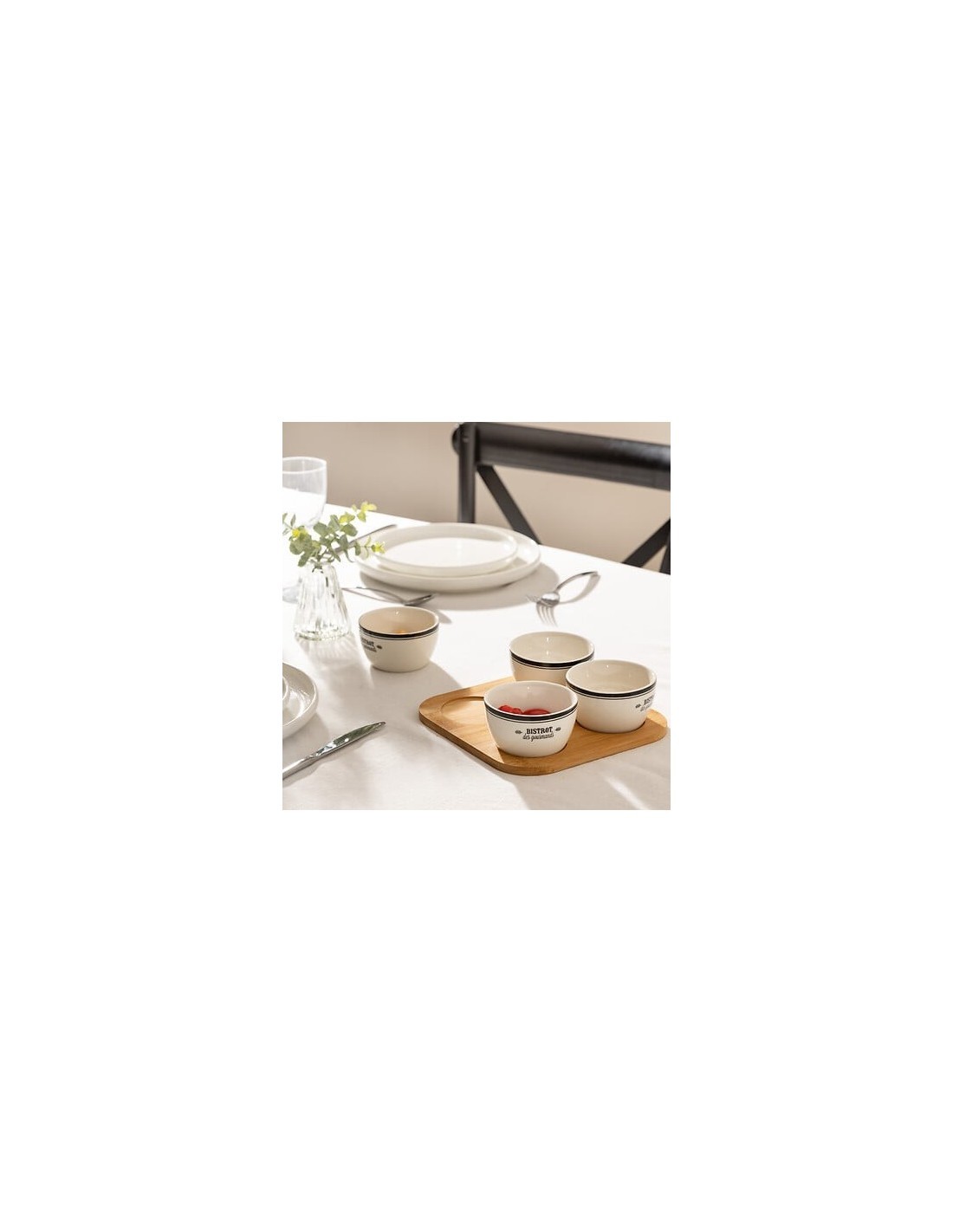 Set aperitivo Bistrot 5 pezzi in stoneware con vassoio in bambù – Atmosphera