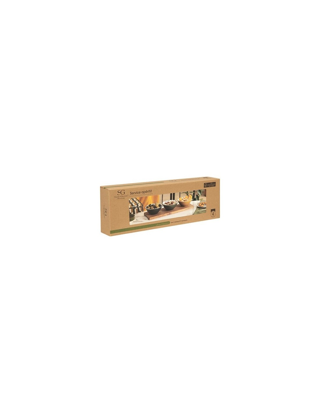 Set aperitivo "Family Corner" 4 pezzi in ceramica e acacia – Atmosphera