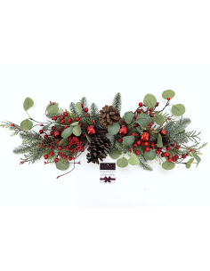 DIETROPORTA CON FOGLIE 60CM BACCHE ROSSE E PIGNE