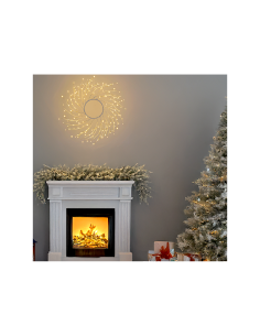 Corona di Natale Tiglio Bianco ø60cm, 260 MicroLED Bianco Caldo, FlashLED Diamond, Appendibile o da Appoggio