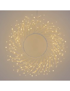 Corona di Natale Tiglio Bianco ø60cm, 260 MicroLED Bianco Caldo, FlashLED Diamond, Appendibile o da Appoggio